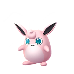 Wigglytuff is a balloon-like Pokémon with leporine features, a bean-shaped body and stubby arms and legs. A fluffy, curled tuft of fur on its head is described as perfectly heavenly. It has long, rabbit-like ears with black insides and a slightly lighter color at the tips. Its large, blue eyes are covered in tears that quickly wash away debris. It is covered in pink fur with a white belly.