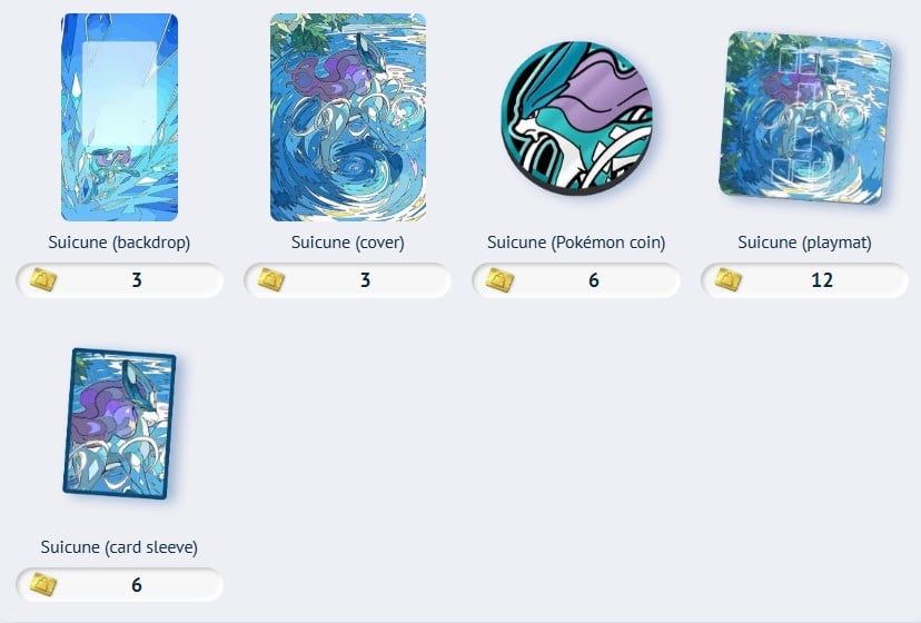 suicune accessories in pokemon tcg pocket