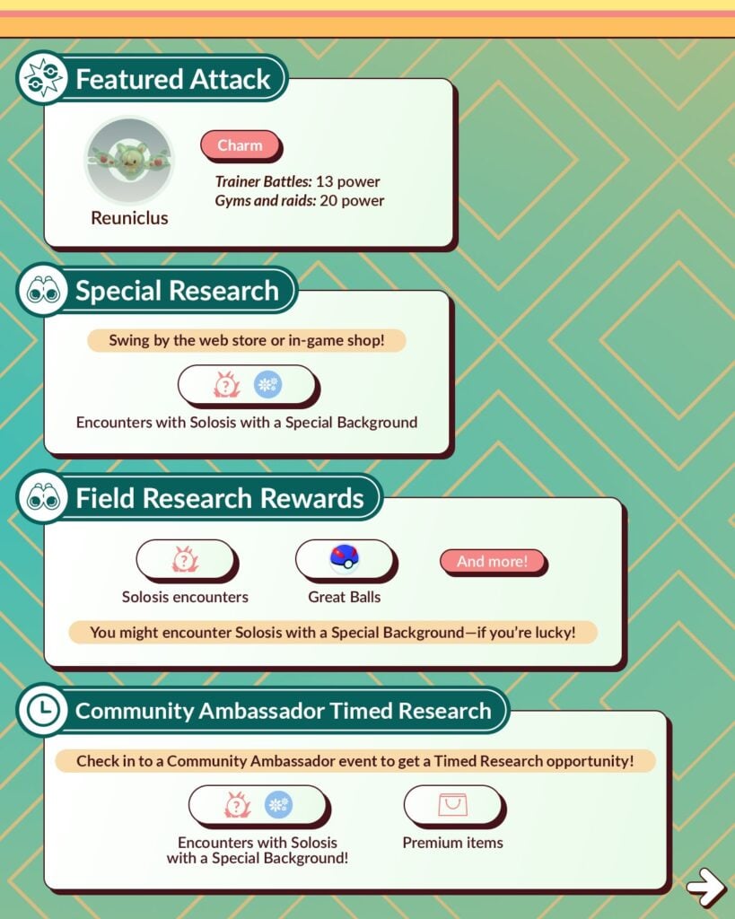 Keep an eye out for Solosis, the Cell Pokémon, during October