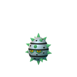 Ferroseed is a cave-dwelling Pokémon resembling a durian. It has many green thorns around its body that are used for protection. It has a metallic body with black stripes and polygonal spots, along with small yellow eyes with black pupils.