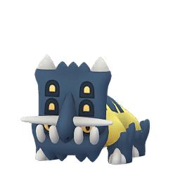 Shiny Bastiodon has dark blue head and legs and its body is a brighter yellow.
