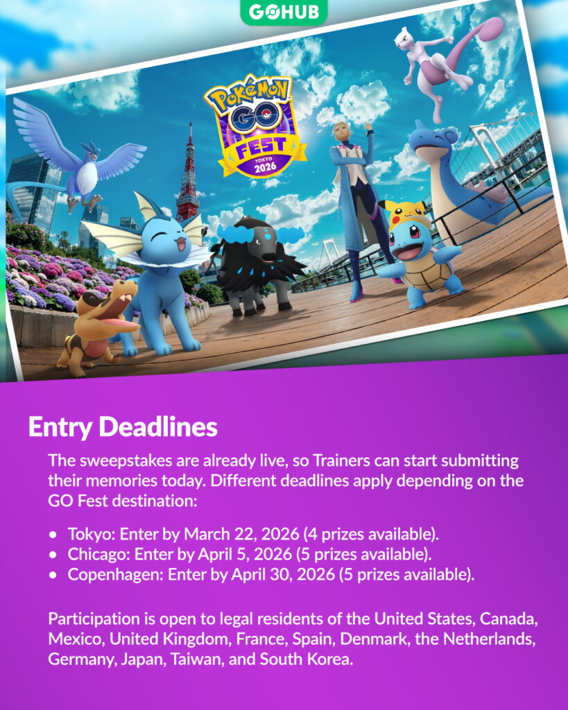 Partagez vos souvenirs Pokémon GO pour avoir une chance de gagner des voyages au GO Fest 2026