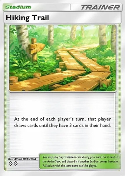 hiking trail pokemon stadium card from tcg pocket mega shine set