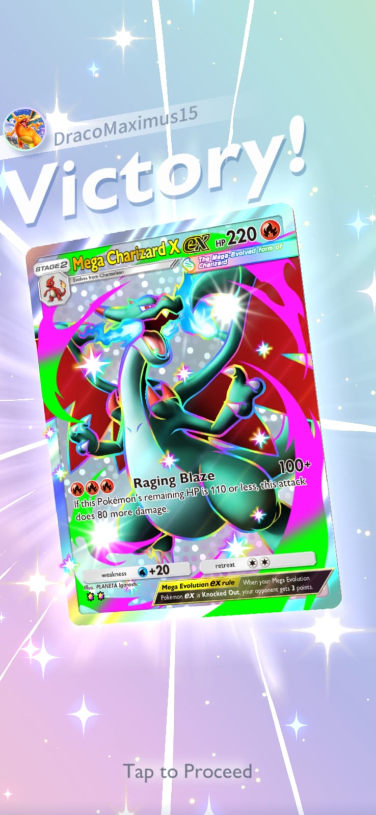 winning a pokemon tcg pocket battle with mega charizard x ex