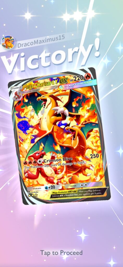 winning a pokemon tcg pocket battle with mega charizard y ex
