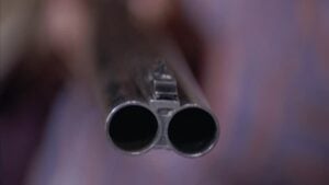 bullet exit point of a double-barreled shotgun