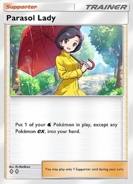 parasol lady supporter card from pokemon tcg pocket