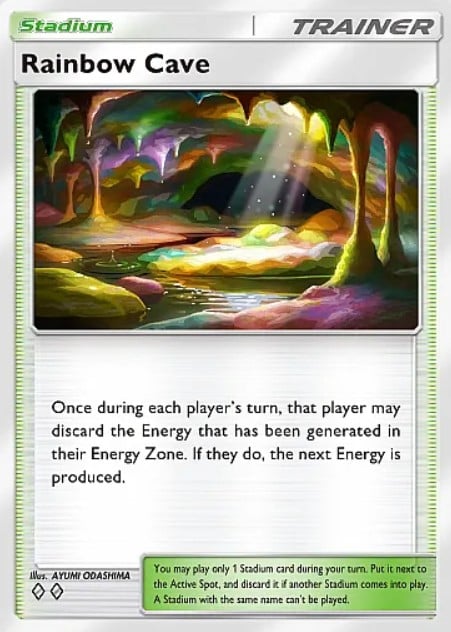 rainbow cave stadium card from pokemon tcg pocket ruler of the skies set