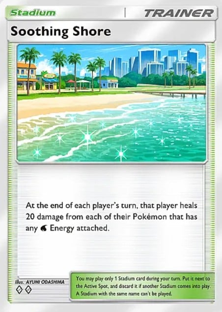 soothing shore stadium card from pokemon tcg pocket ruler of the skies set