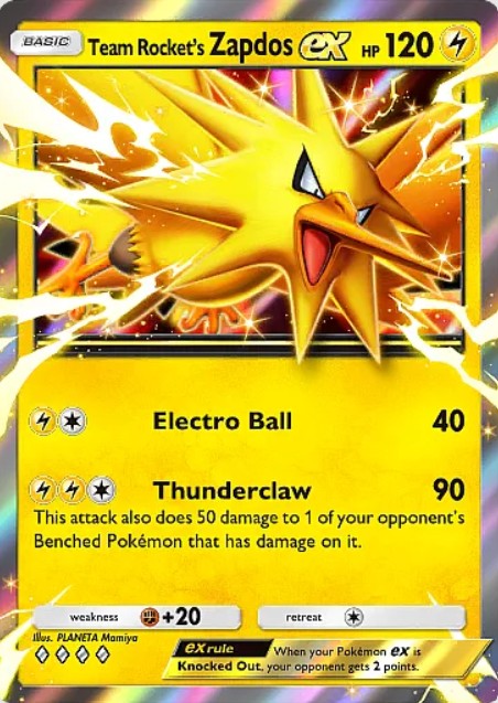 zapdos ex from pokemon tcg pocket team rocket's ambition set